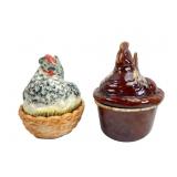 Pr. Ceramic Hen on Nest Covered Dishes