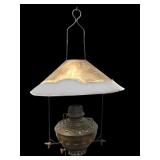 Dresden Brass Hanging Oil Lamp with Repousse Shade