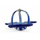 Murano Attributed Blue Art Glass Basket