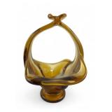 Murano Attributed Amber Art Glass Basket
