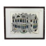 J. Paul Eaton Pen and Ink Drawing, Victorian House