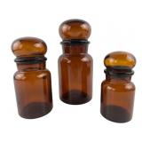 Belgian Amber Glass Apothecary Jars, Set of 3