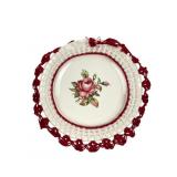 Hand-Painted Rose Porcelain Plate with Crochet