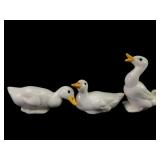 Set of 3 White Porcelain Duck Figurines