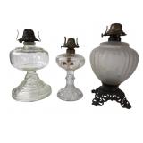 VTG Three Kerosene Oil Lamps, Pressed Glass
