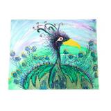 Textured acrylic on canvas peacock painting
