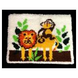 Vintage Lion and Monkey Latch Hook Wall Hanging