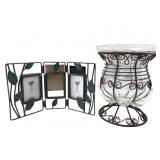 Wrought Iron and Glass Vase with Leaf Photo Frame