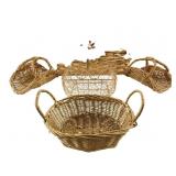 Set of 5 Gold-Painted Woven and Wire Baskets