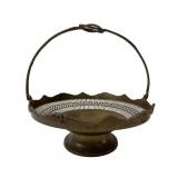 Indian Pierced Brass Pedestal Basket with Handle