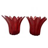 Pr. Red Hand-Blown Art Glass Tulip Vases