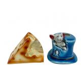 Vintage Hand-Painted Mouse and Cheese Salt and Pep