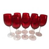 Set of 8 Ruby Red Glass Wine Goblets