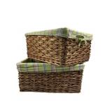 Pair of Woven Wicker Baskets with Striped Liners