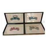 Set of 4 Framed Vintage Automobile Lithographs