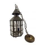 Brass Hexagonal Lantern Style Pendant Light