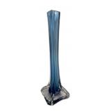 MCM Blue and Clear Sommerso Art Glass Bud Vase