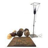 Assorted Decor Lot with Lamp, Dog, and Ship Art
