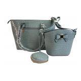 St Barry 3-Piece Blue Croc-Embossed PVC Bag Set