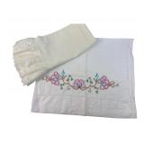 2 Unmatched Embroidered and Eyelet Pillowcases