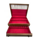 Wooden Flatware Chest with Red Felt Lining