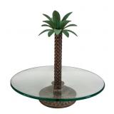 Palm Tree Motif Glass and Metal Pedestal Stand