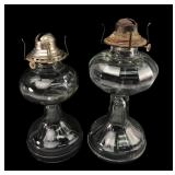 Scovill Mfg. Co. Pressed Glass Oil Lamps, Pr.