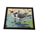 Gouache Painting of Two Gulls, Framed
