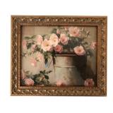 Floral Still Life with Pink Roses, Print on Canvas