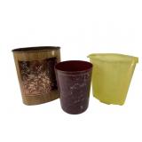 Vintage Wastebasket Trio, Metal and Plastic