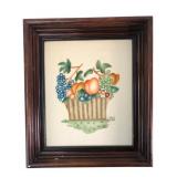 Signed Still Life Fruit Basket Artwork, 1978