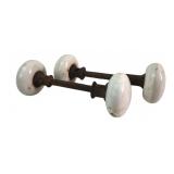 Pr. White Porcelain Door Knobs with Iron Spindles