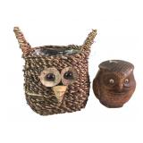 Woven Grass Owl Planter and Owl Figurine Candle