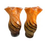 Pr. Hand-Blown Art Glass Vases
