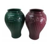 Pair of Molded Floral Earthenware Vases