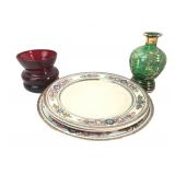 Belleek Earthenware Plates and Art Glass Vases