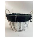 White Wicker Basket with Plaid Fabric Liner