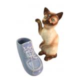Ucagco Ceramics Siamese Cat and Blue Shoe Planter