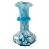 Hand-Blown Blue and White Spatter Glass Vase
