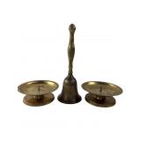 Vintage Brass Hand Bell and Pair of Pricket Candle