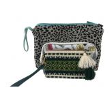 Atenti Leopard Print Pouch and Cosmetic Bag Set