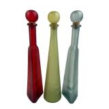 Hand-Blown Recycled Glass Bottles, Set of 3