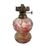 Pressed Glass Miniature Oil Lamp with Red Flash
