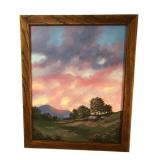 M. Johnson Signed Sunset Landscape Oil Painting
