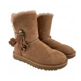UGG Chestnut Suede Flower Button Boots, Size 9