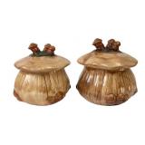 Pr. Hand-Painted Mushroom Ceramic Canisters