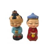 Japanese Hand-Painted Chalkware Bobblehead Pair
