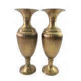 Bombay Company Ribbed Brass Pedestal Vases, Pr.