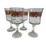 Vintage Floral Pattern Stemmed Glassware Set