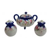 Hand-Painted Porcelain Sugar Bowl and Shakers